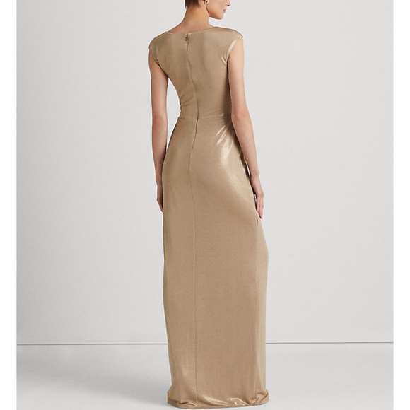 Lauren Ralph Lauren Foil-Print Jersey Surplice Gown Gold size 8 - Picture 8 of 10